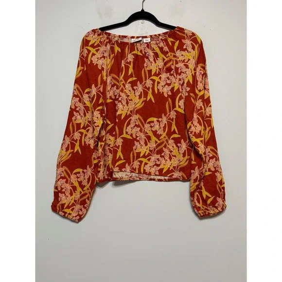 Rachel Zoe Coastal Boho 100% Linen Blouse Women Size L Resortwear Mediterranean - Picture 2 of 7